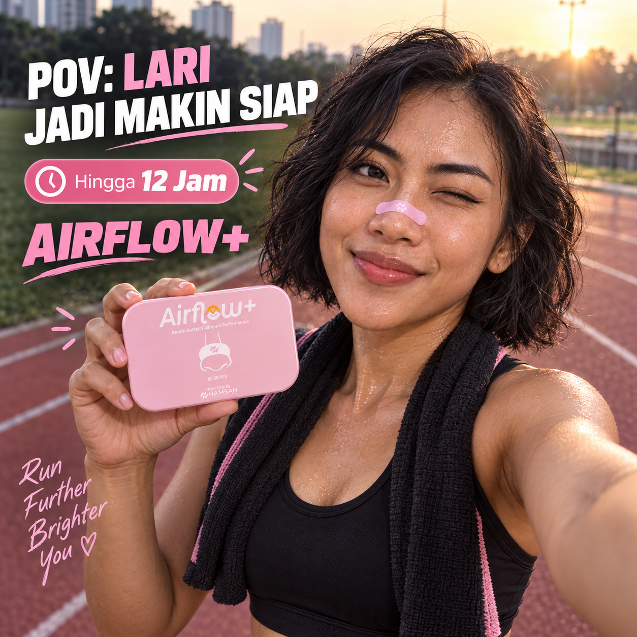 Pelari wanita mengenakan Airflow+ Pink