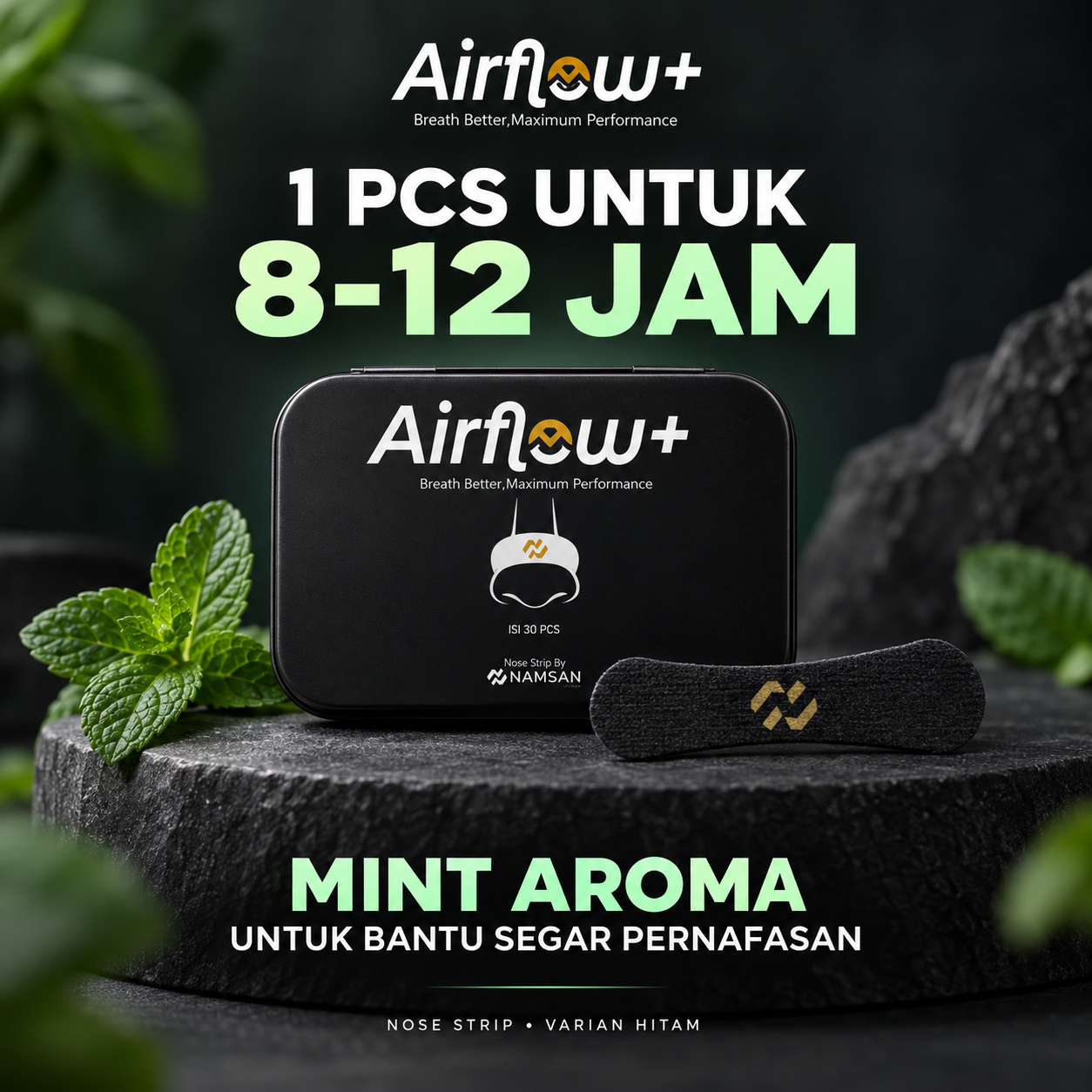 Airflow+ Black: kemasan dan nasal strip hitam